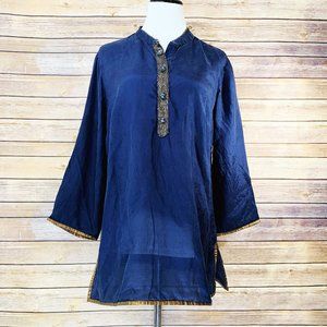 Soft Surroundings Blue Gold Silk Tunic Blouse